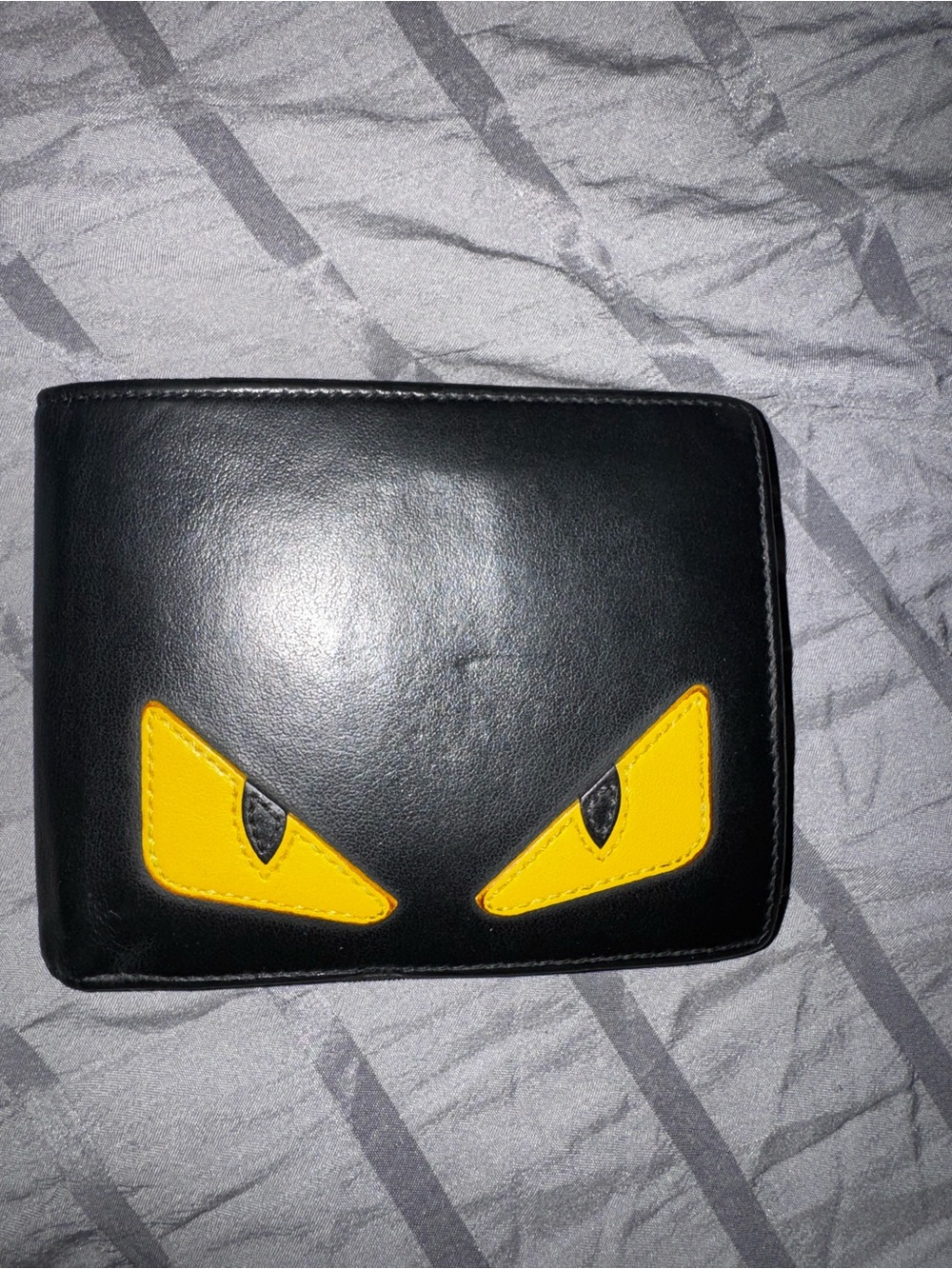 Fendi Monster Black Leather Wallet with Yellow Eye Motif